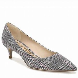 Pointed-Toe Kitten Heel Pumps Black Gray Red Plaid 6.5